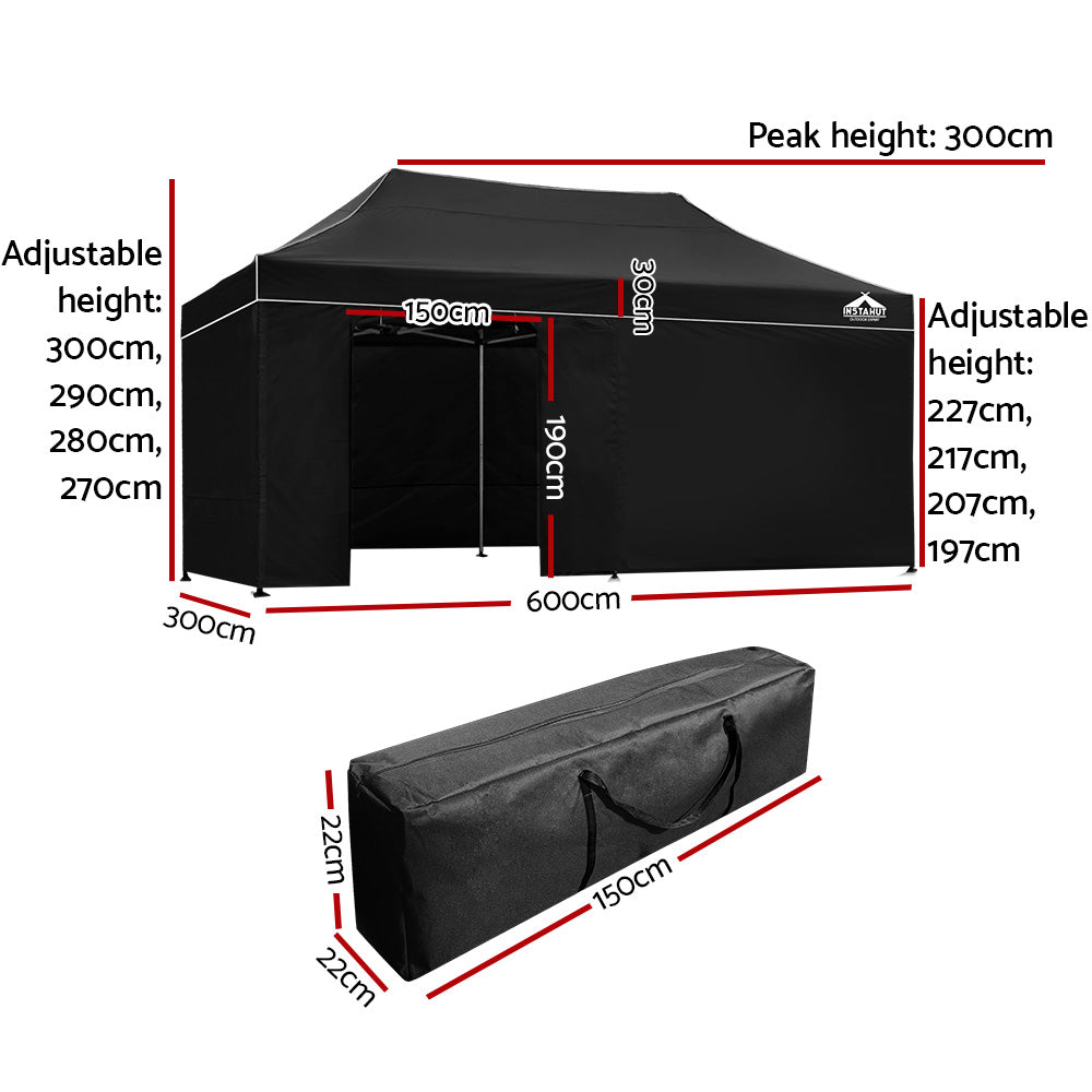 Instahut Aluminium Pop Up Gazebo Outdoor Folding Marquee Tent 3x6m Black
