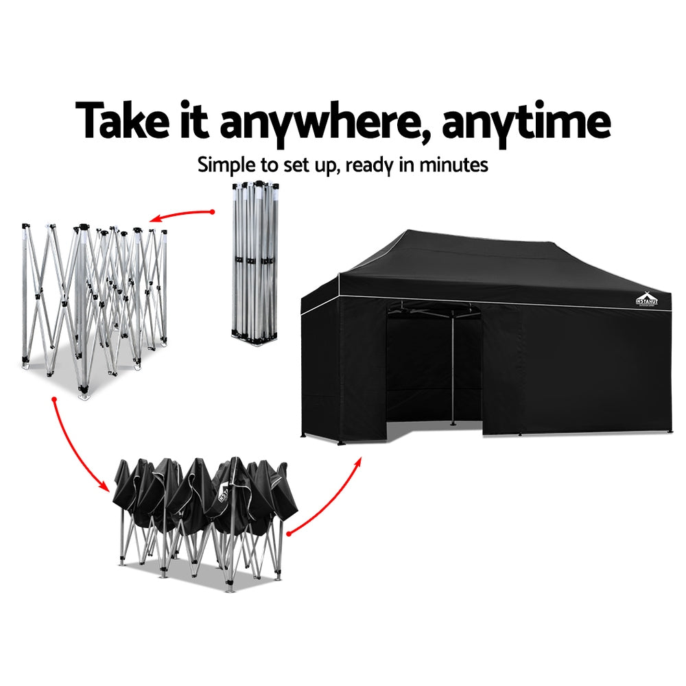 Instahut Aluminium Pop Up Gazebo Outdoor Folding Marquee Tent 3x6m Black