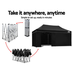 Instahut Aluminium Pop Up Gazebo Outdoor Folding Marquee Tent 3x6m Black