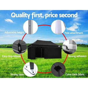 Instahut Aluminium Pop Up Gazebo Outdoor Folding Marquee Tent 3x6m Black