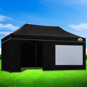 Instahut Aluminium Pop Up Gazebo Outdoor Folding Marquee Tent 3x6m Black