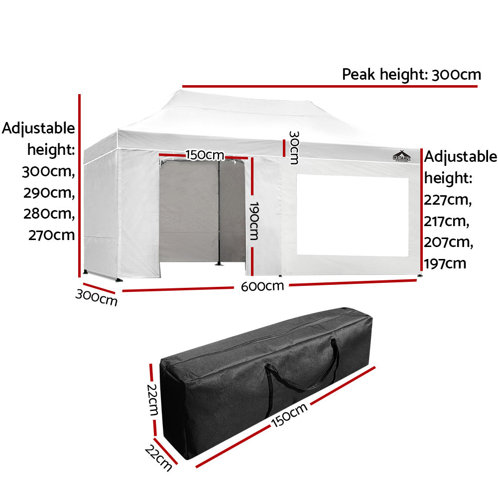 Instahut Aluminium Pop Up Gazebo Outdoor Folding Marquee Tent 3x6m White