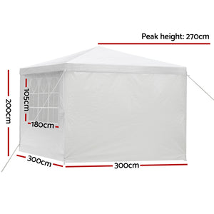 Instahut 3x3m Wedding Gazebo Outdoor Camping 4 Panels White