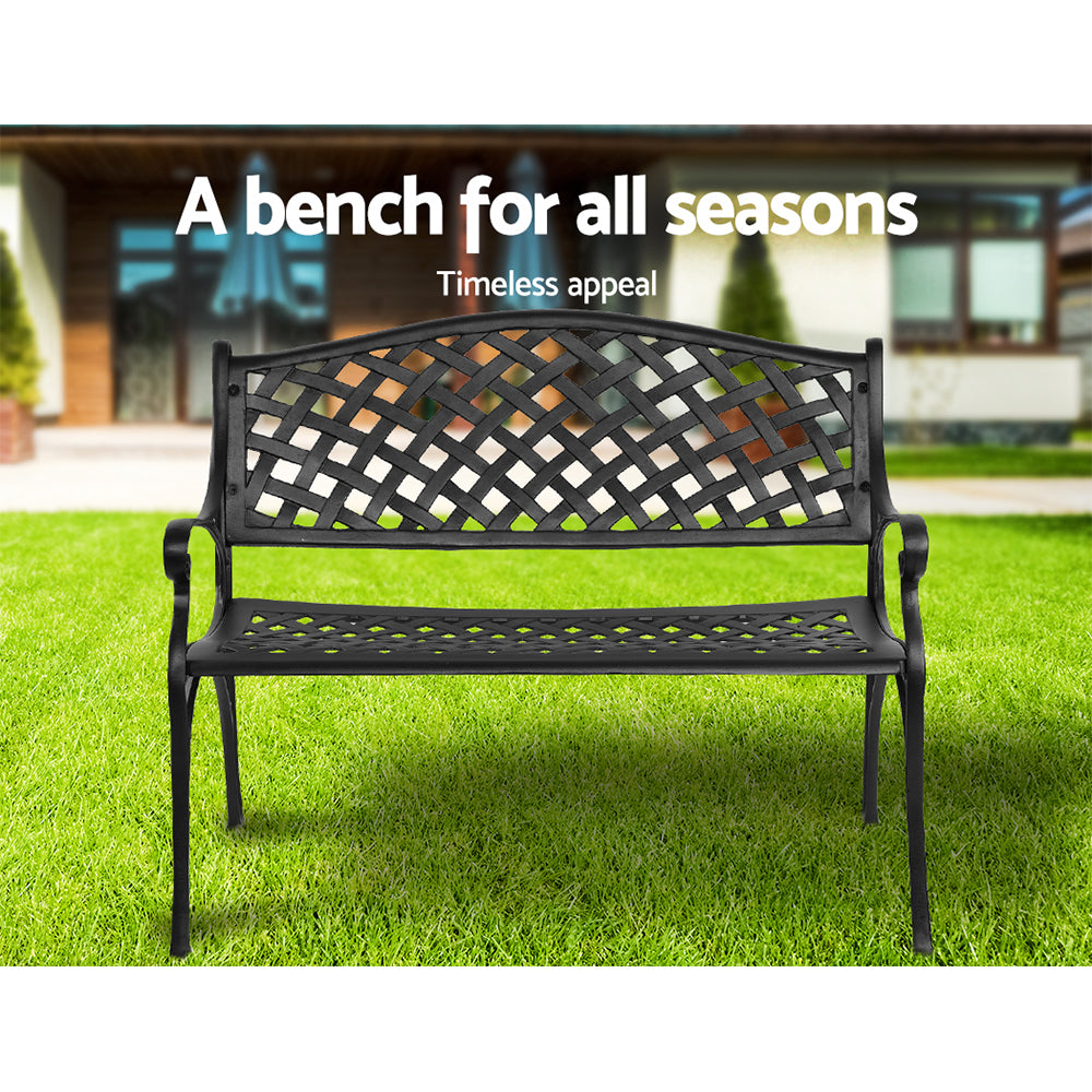 Gardeon Garden Bench Outdoor Seat Chair Cast Aluminium Park Black