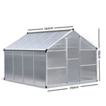 Greenfingers 2.4x2.5M Polycarbonate Hobby Aluminium Greenhouse Garden Grow Plant