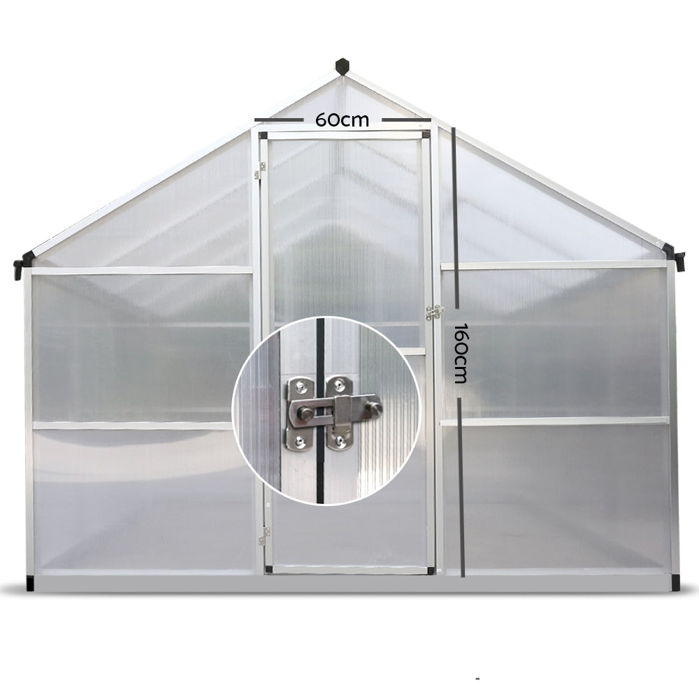 Greenfingers 2.4x2.5M Polycarbonate Hobby Aluminium Greenhouse Garden Grow Plant