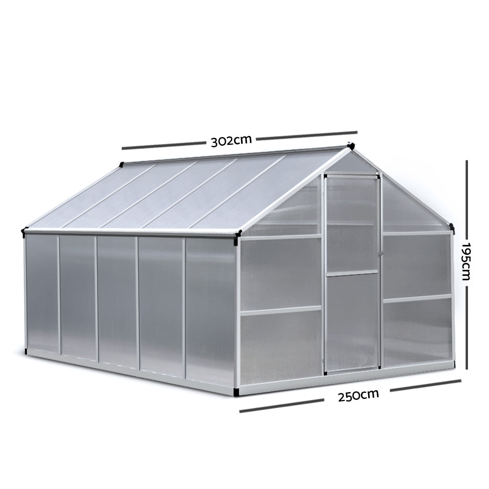 Green Fingers 3 x 2.5m Polycarbonate Aluminium Greenhouse