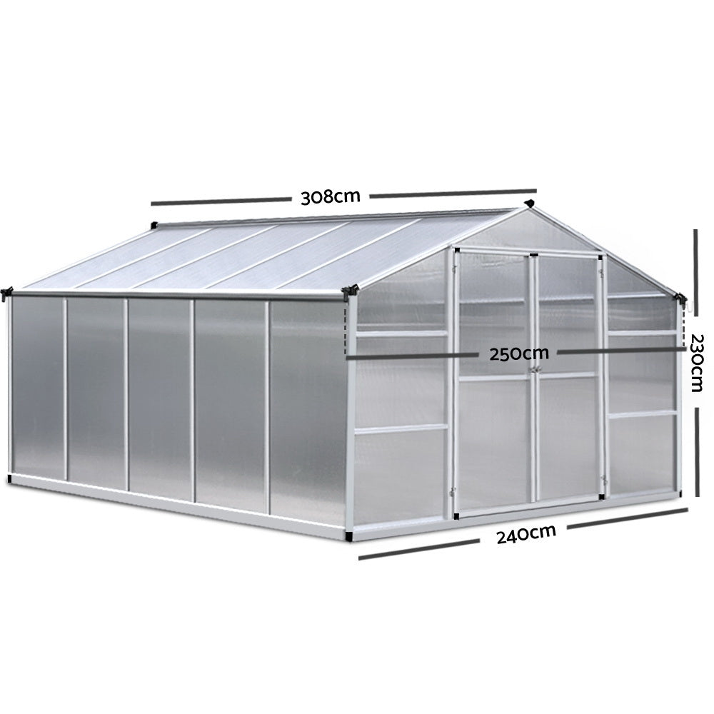 Green Fingers 3.1 x 2.5m Polycarbonate Aluminium Greenhouse