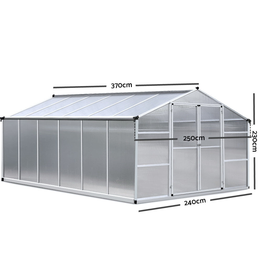 Green Fingers 3.7 x 2.5m Polycarbonate Aluminium Greenhouse