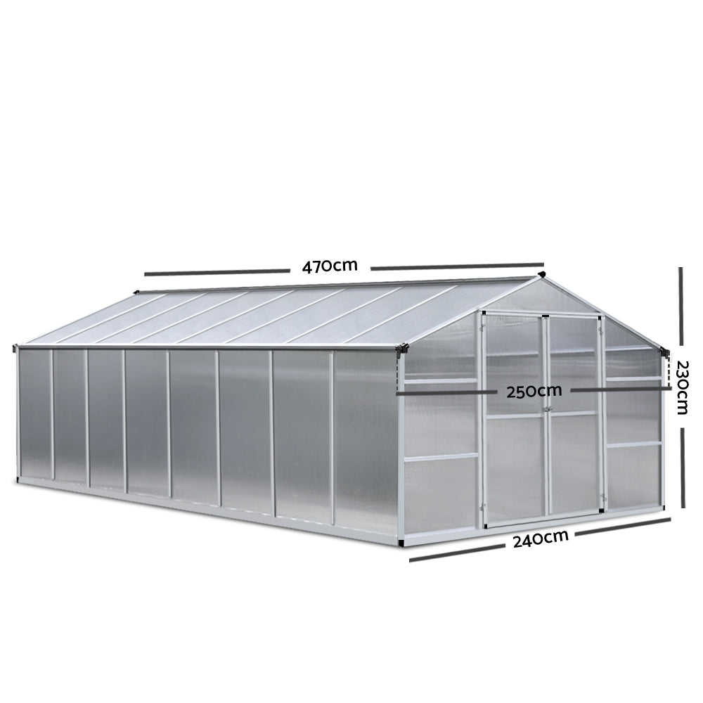 Green Fingers 4.7 x 2.5m Polycarbonate Aluminium Greenhouse