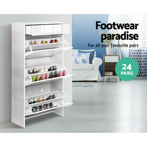 Artiss 24 Pair High Gloss Wooden Shoe Cabinet - White