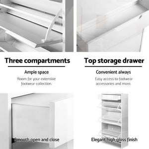 Artiss 24 Pair High Gloss Wooden Shoe Cabinet - White