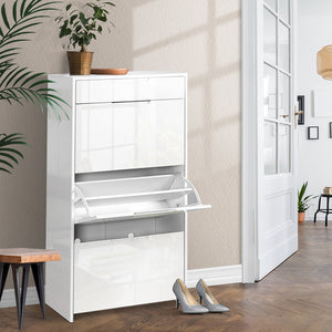 Artiss 24 Pair High Gloss Wooden Shoe Cabinet - White
