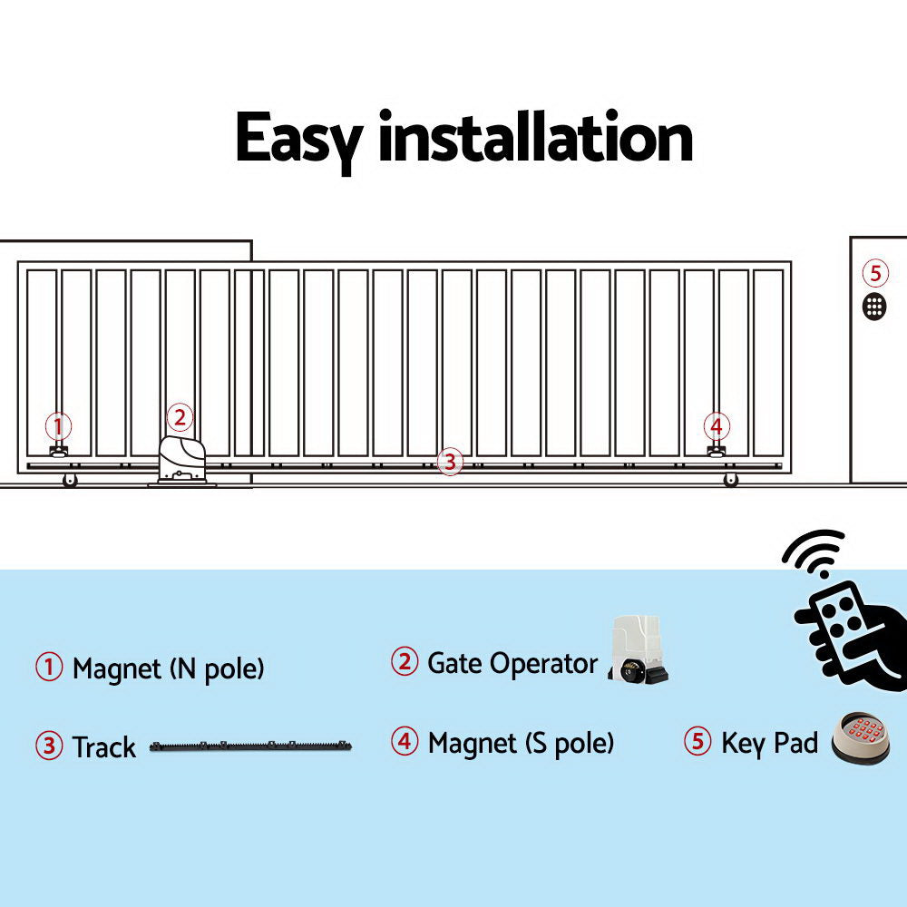 LockMaster Electric Sliding Gate Opener 1800KG With Keypad Remote 4M Rail