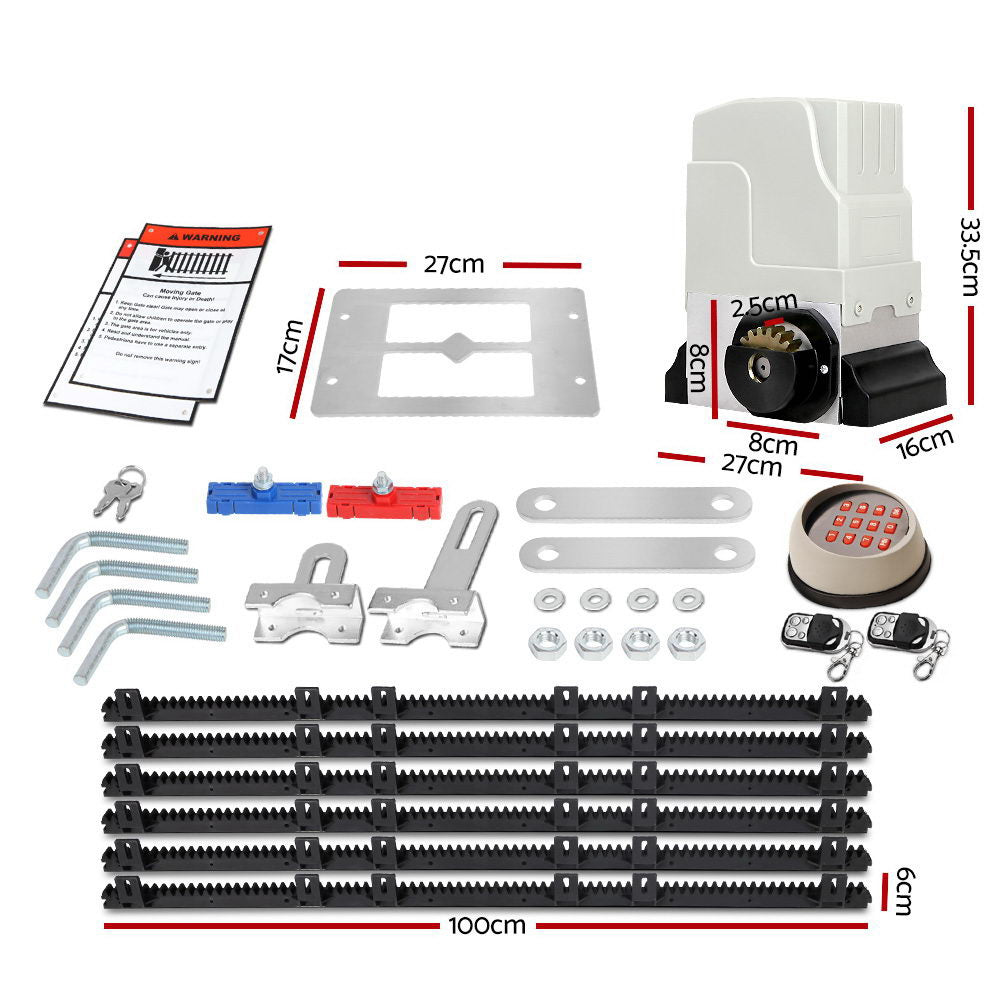 LockMaster Electric Sliding Gate Opener 1800KG With Keypad Remote 6M Rail