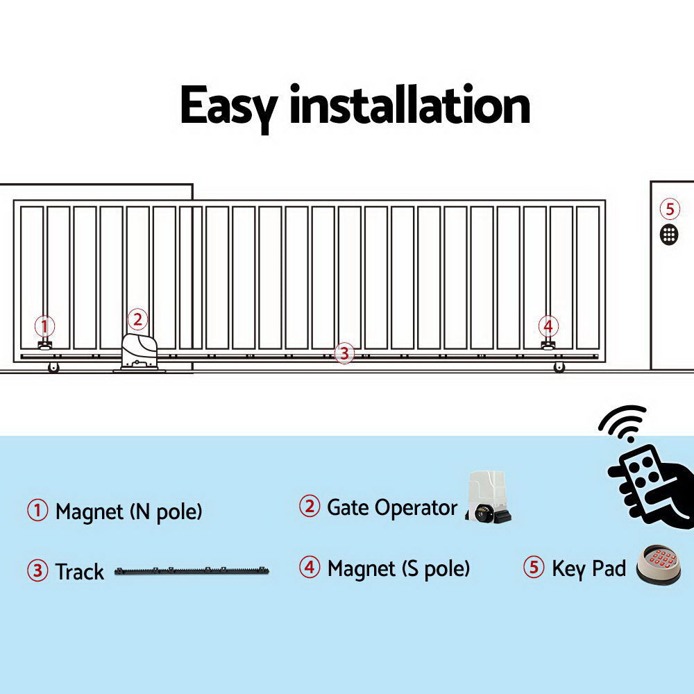 LockMaster Electric Sliding Gate Opener 1800KG With Keypad Remote 6M Rail