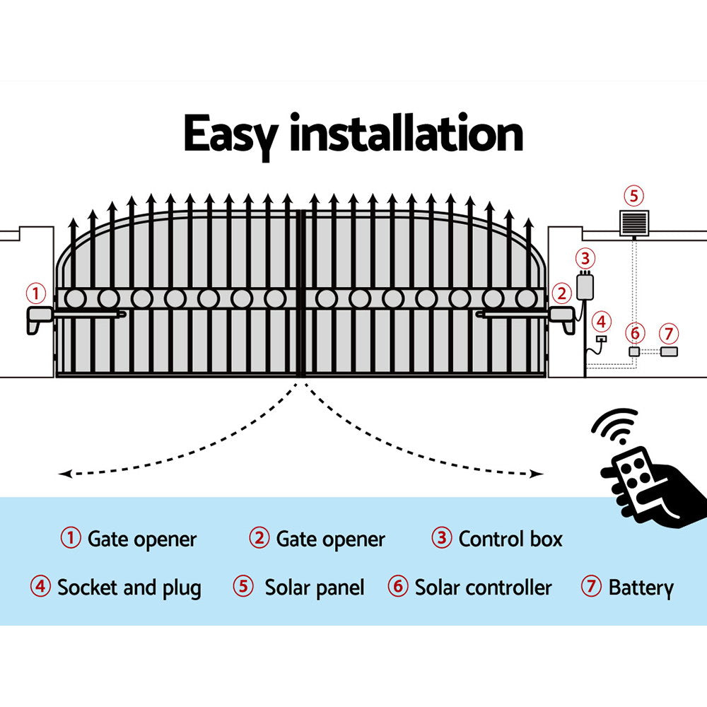 LockMaster Swing Gate Opener Auto 20W Solar Power Electric Remote Control 1000KG