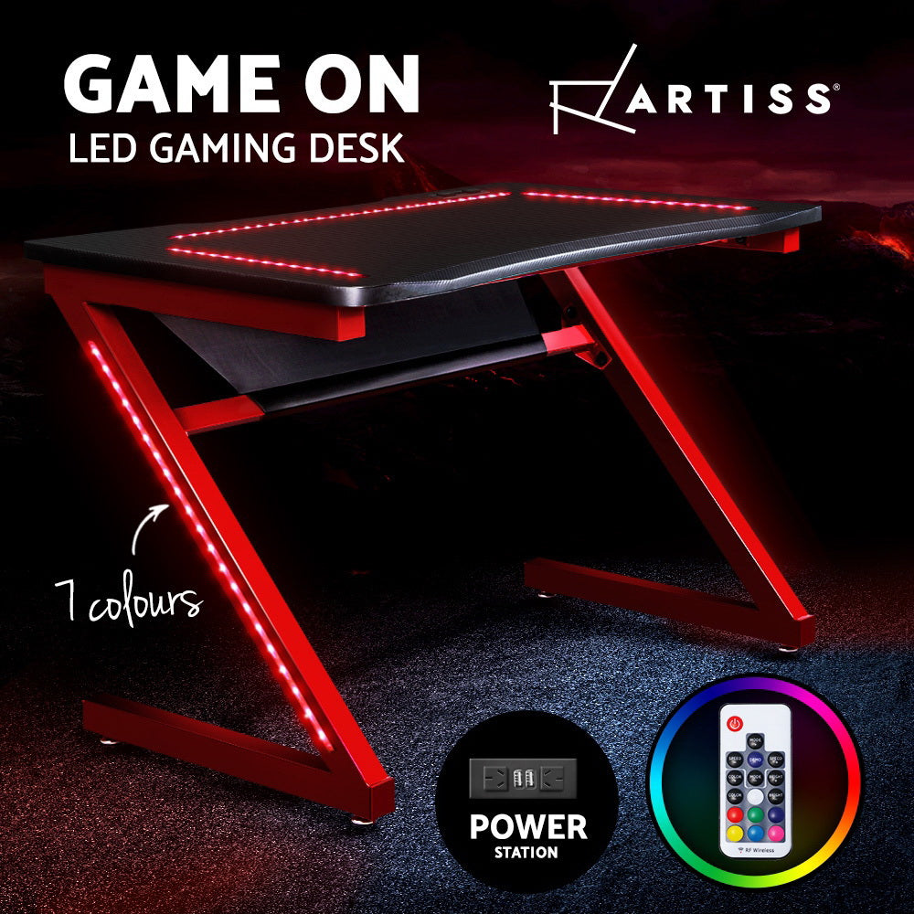 Artiss Gaming Desk Office Computer Desks LED Study Table Racer Chair Desktop RGB