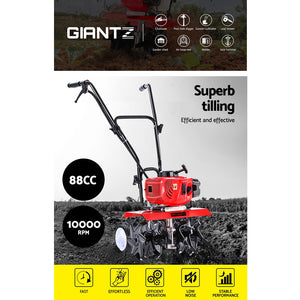 Giantz 88CC Garden Cultivator Tiller Petrol 36 Tines Rototiller Rotary Hoe