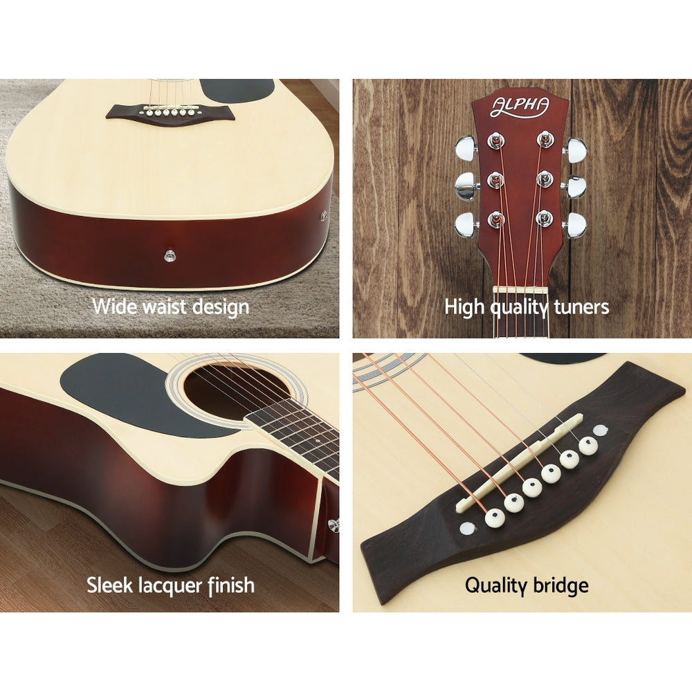 Alpha 41" Inch Electric Acoustic Guitar Wooden Classical with Pickup Capo Tuner Bass Natural