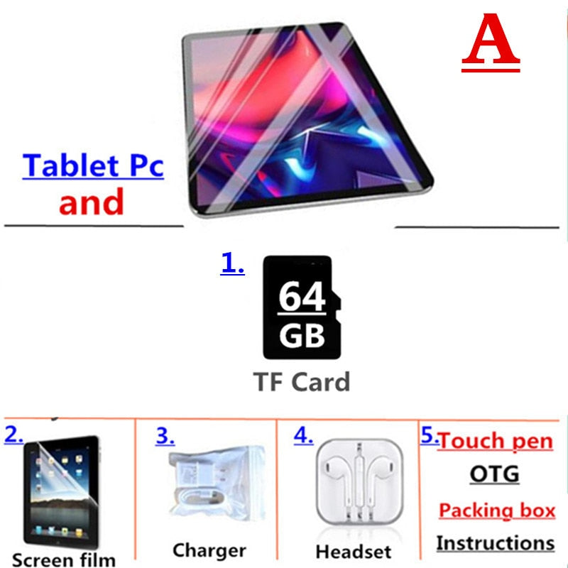 2019 New Google Play Android 9.0 OS 10.1 inch tablet Octa Core 8GB RAM 128GB ROM 2.5D Glass WIFI Tablets Dual SIM card 3G 4GLTE