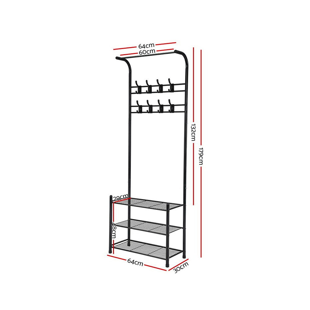 Artiss Clothes Rack Coat Stand Garment Portable Hanger Airer Organiser Shoe Storage Metal Black