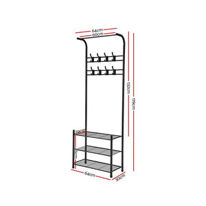 Artiss Clothes Rack Coat Stand Garment Portable Hanger Airer Organiser Shoe Storage Metal Black