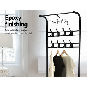 Artiss Clothes Rack Coat Stand Garment Portable Hanger Airer Organiser Shoe Storage Metal Black