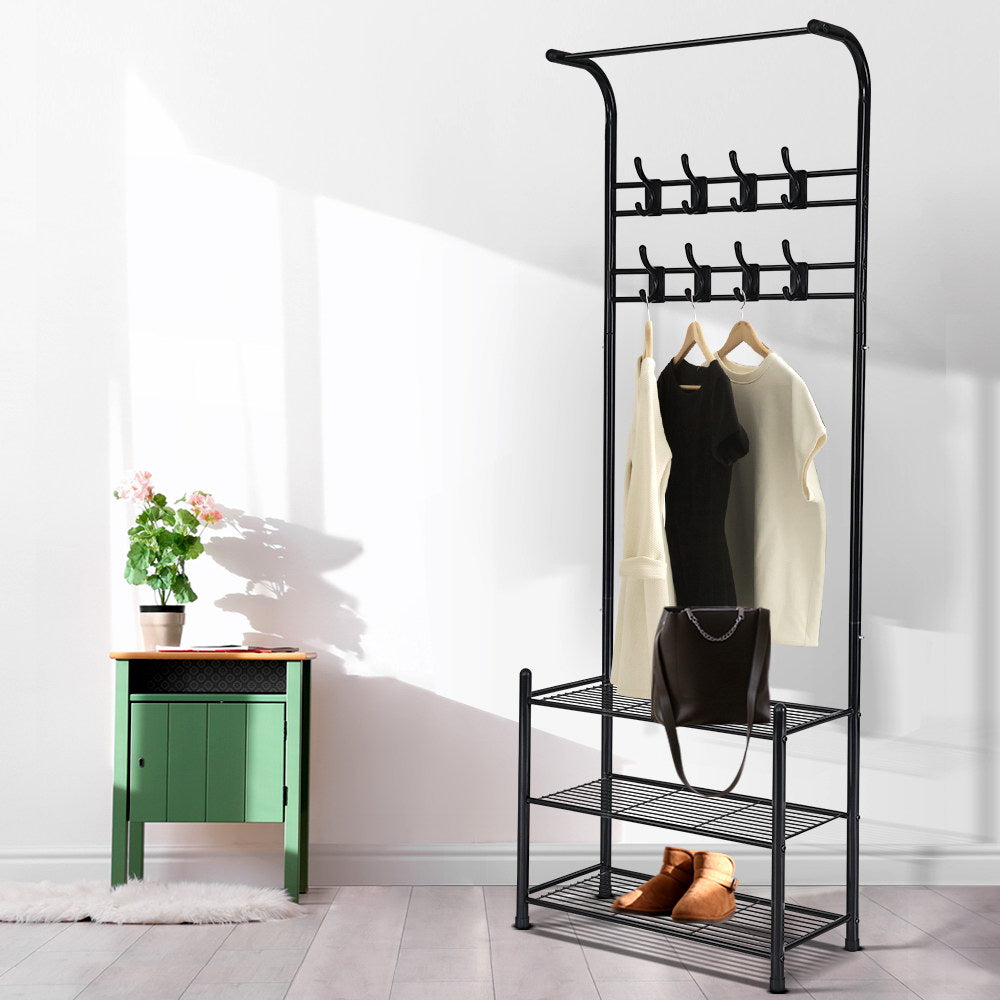 Artiss Clothes Rack Coat Stand Garment Portable Hanger Airer Organiser Shoe Storage Metal Black