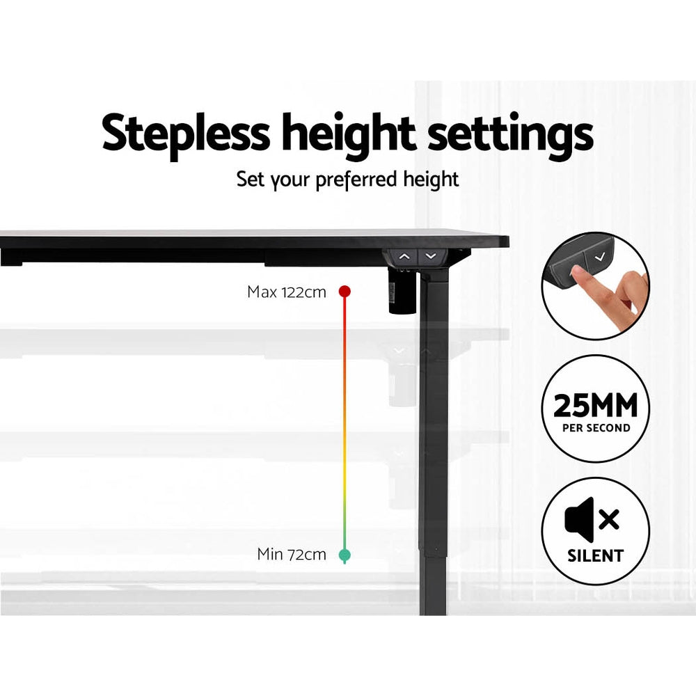 Electric Motorised Height Adjustable Standing Desk - Black Frame with 140cm Black Top