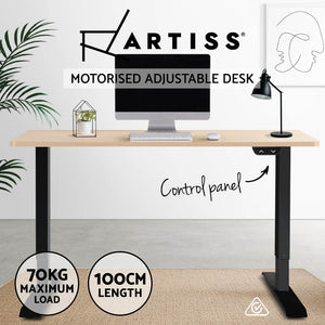 Electric Motorised Height Adjustable Standing Desk - Black Frame with 100cm Natural Oak Top