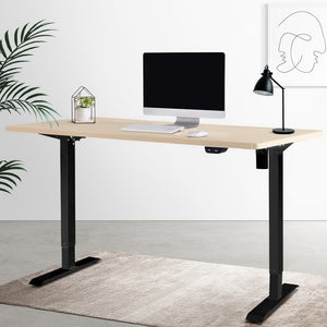 Electric Motorised Height Adjustable Standing Desk - Black Frame with 100cm Natural Oak Top