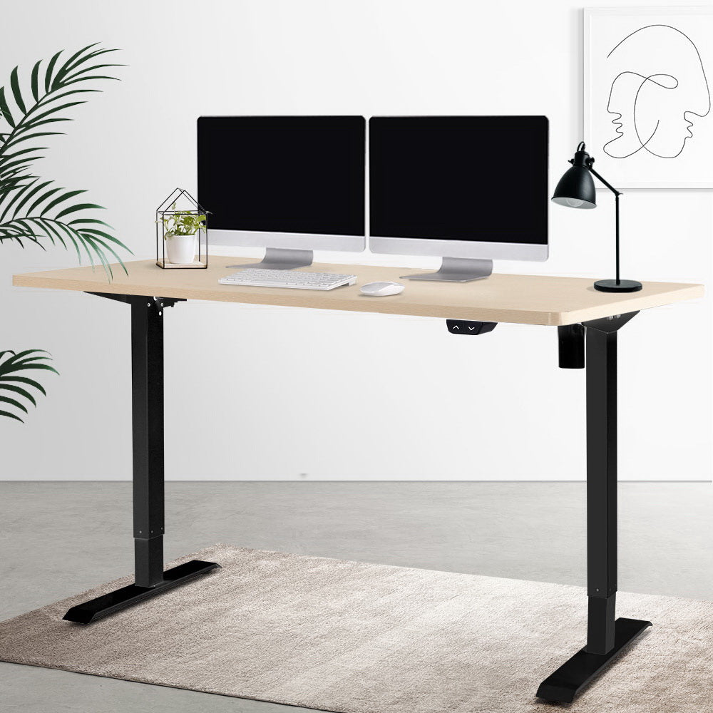 Electric Motorised Height Adjustable Standing Desk - Black Frame with 140cm Natural Oak Top