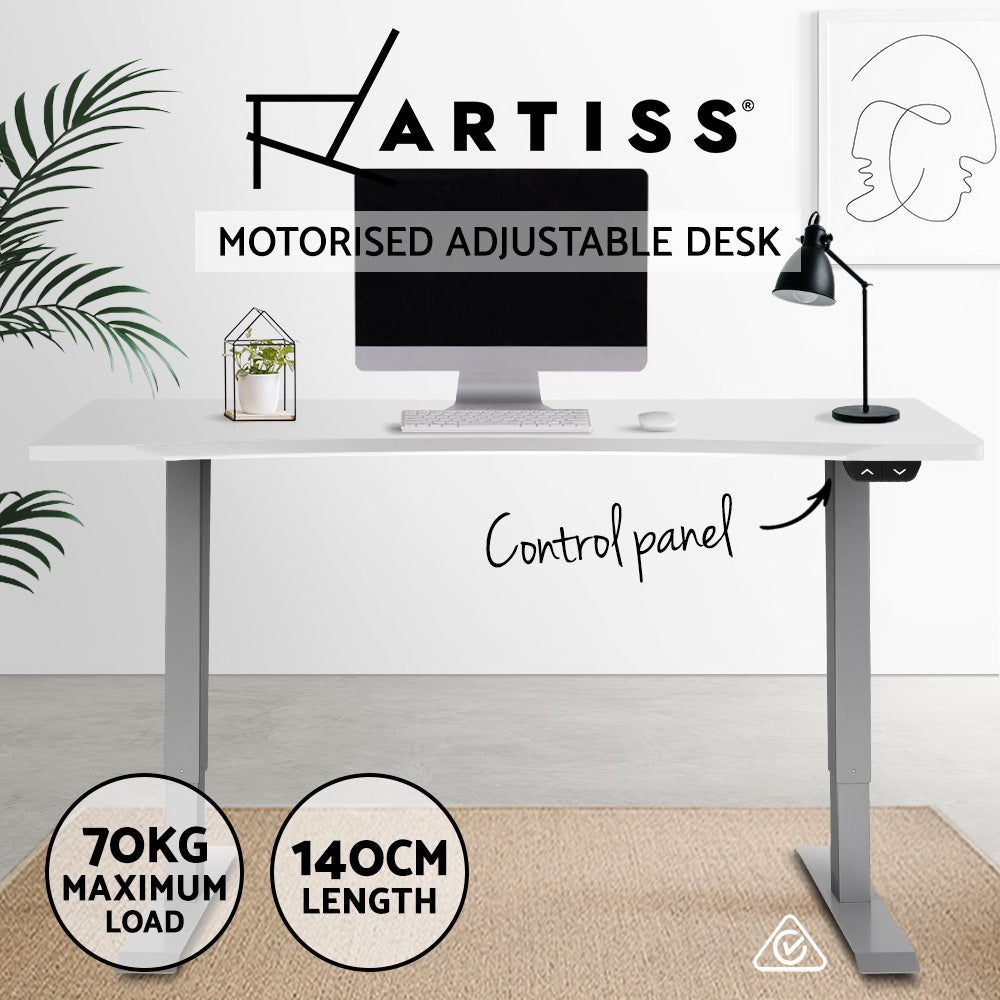 Artiss Standing Desk Sit Stand Table Height Adjustable Motorised Frame Riser 140cm Curved Desk Top