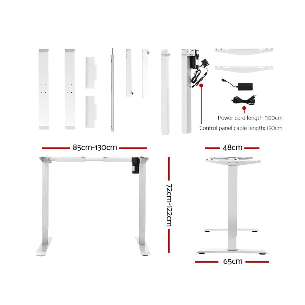 Electric Motorised Height Adjustable Standing Desk - White Frame with 100cm Black Top