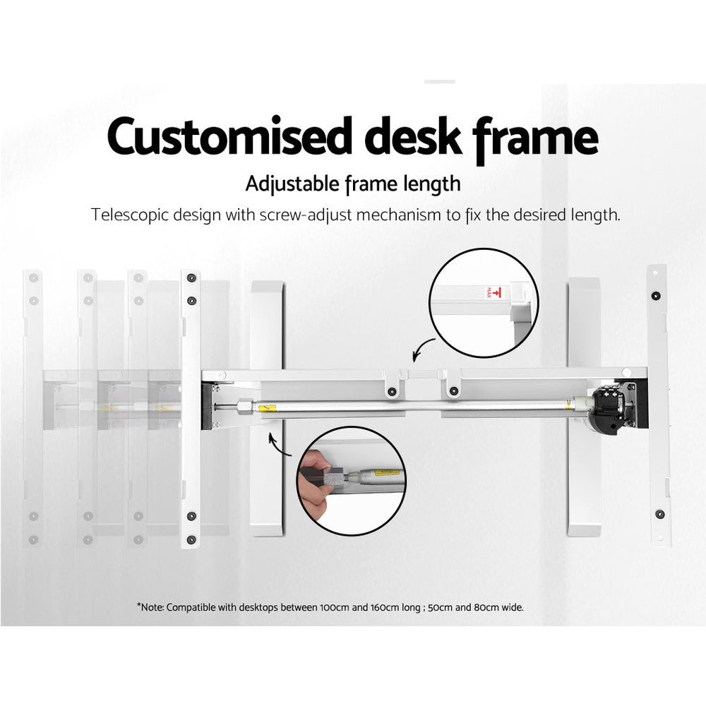 Electric Motorised Height Adjustable Standing Desk - White Frame with 100cm Black Top