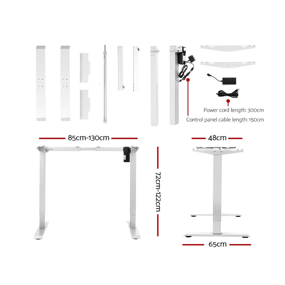 Electric Motorised Height Adjustable Standing Desk - White Frame with 140cm Black Top