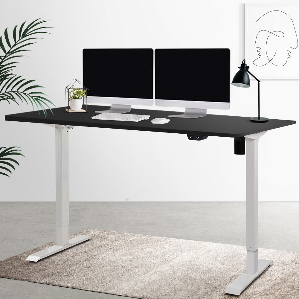 Electric Motorised Height Adjustable Standing Desk - White Frame with 140cm Black Top