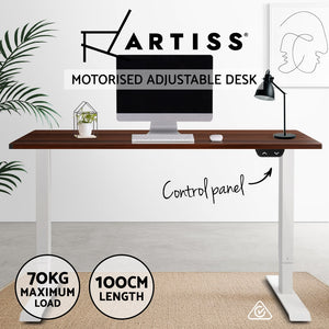 Electric Motorised Height Adjustable Standing Desk - White Frame with 100cm Walnut Top