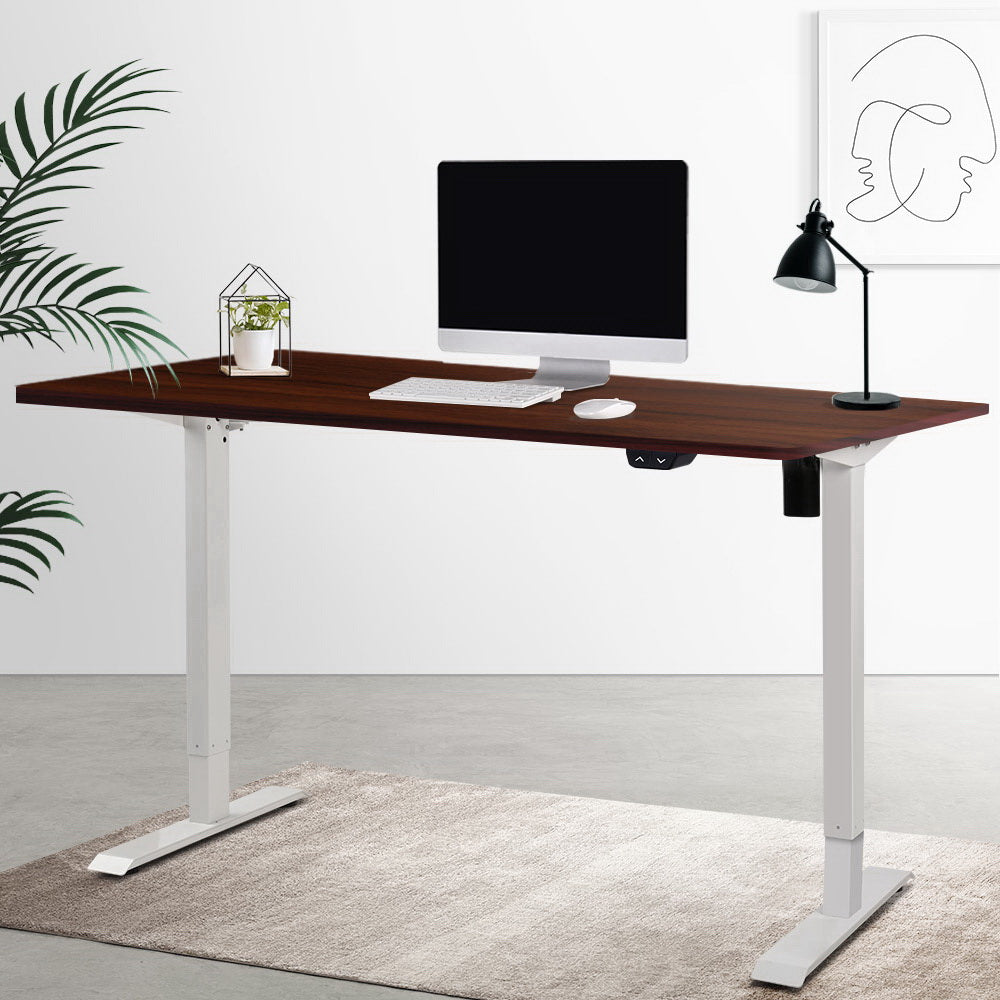 Electric Motorised Height Adjustable Standing Desk - White Frame with 100cm Walnut Top