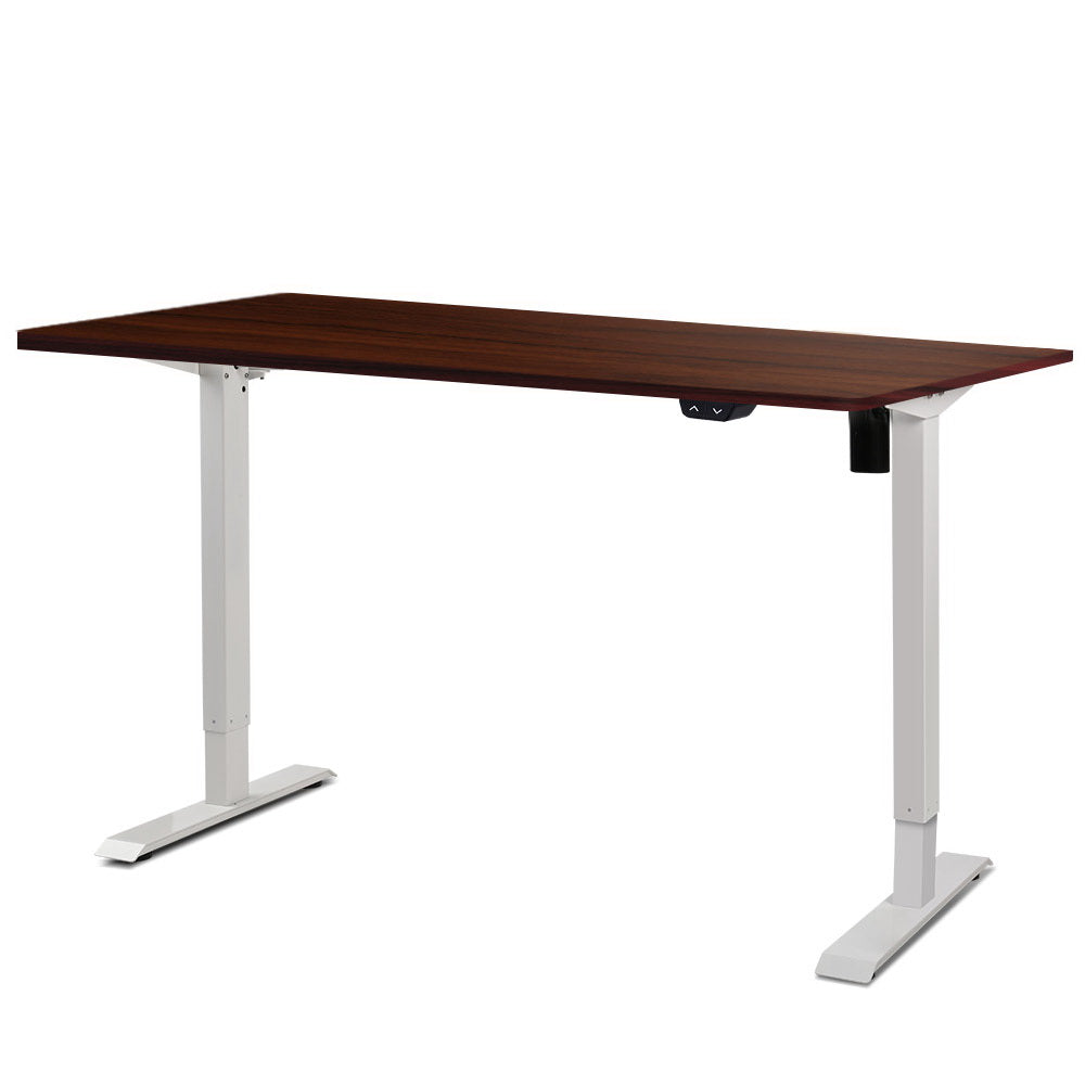 Electric Motorised Height Adjustable Standing Desk - White Frame with 140cm Walnut Top