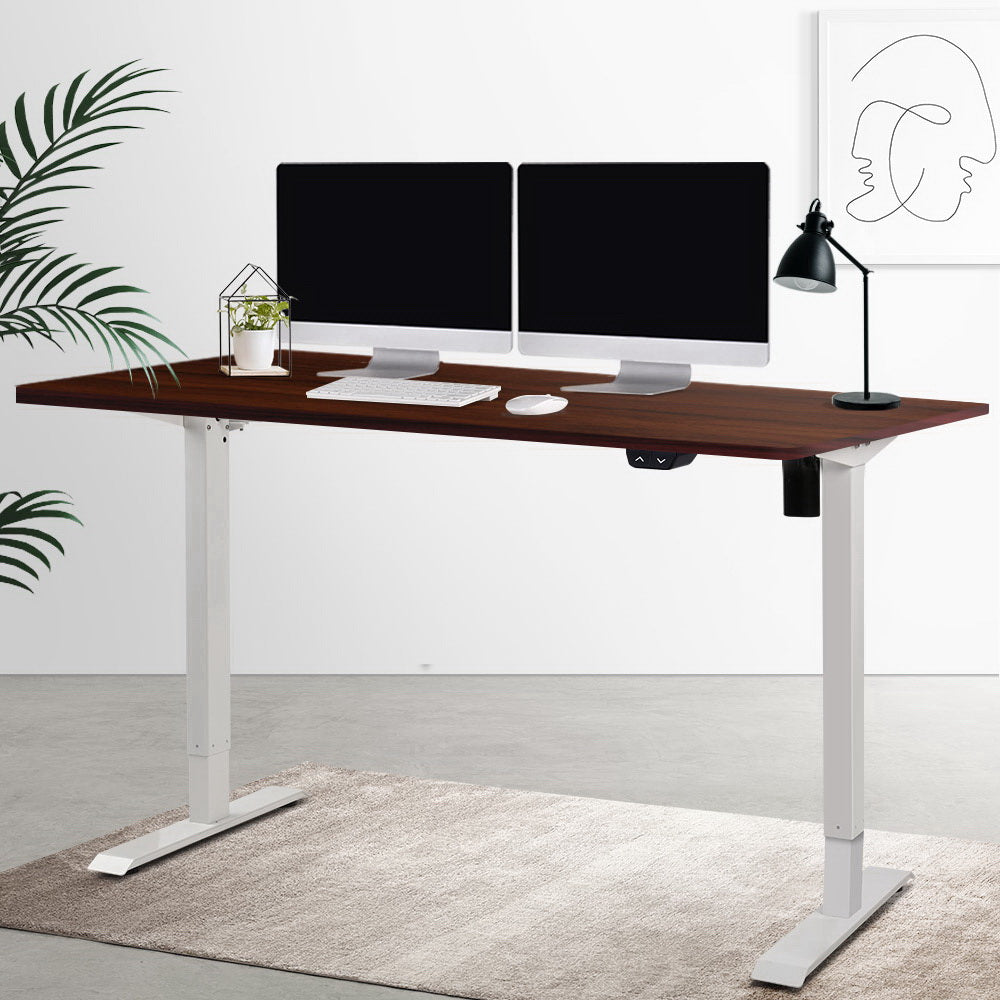 Electric Motorised Height Adjustable Standing Desk - White Frame with 140cm Walnut Top