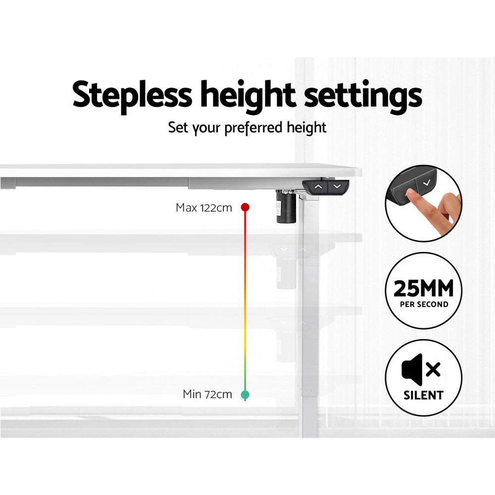 Electric Motorised Height Adjustable Standing Desk - White Frame with 100cm White Top