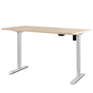 Electric Motorised Height Adjustable Standing Desk - White Frame with 140cm Natural Oak Top