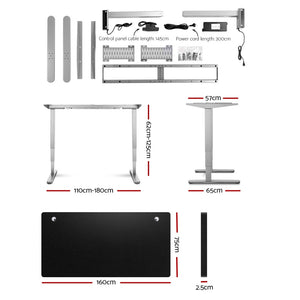 Electric Motorised Height Adjustable Standing Desk - Grey Frame with 160cm Black Top