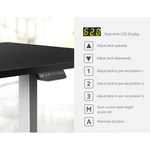 Electric Motorised Height Adjustable Standing Desk - Grey Frame with 160cm Black Top