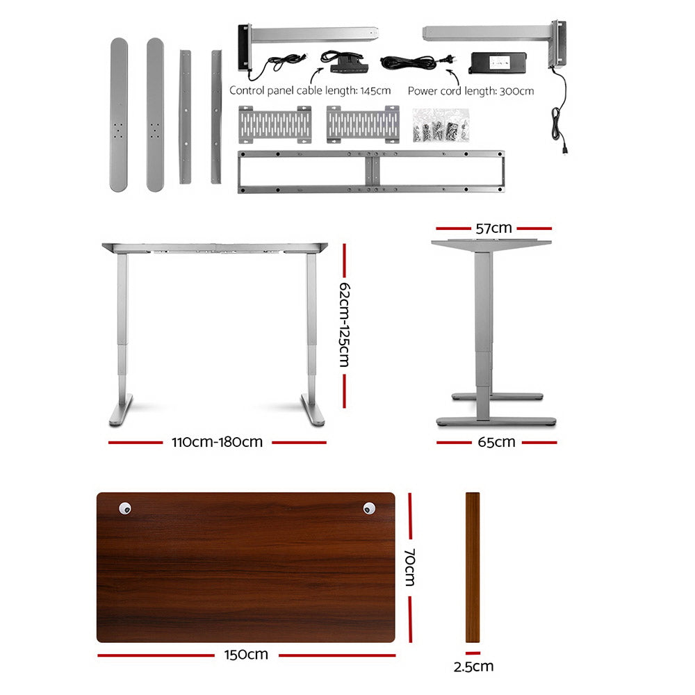 Artiss Height Adjustable Standing Desk Sit Stand Motorised Electric Roskos III Grey Walnut