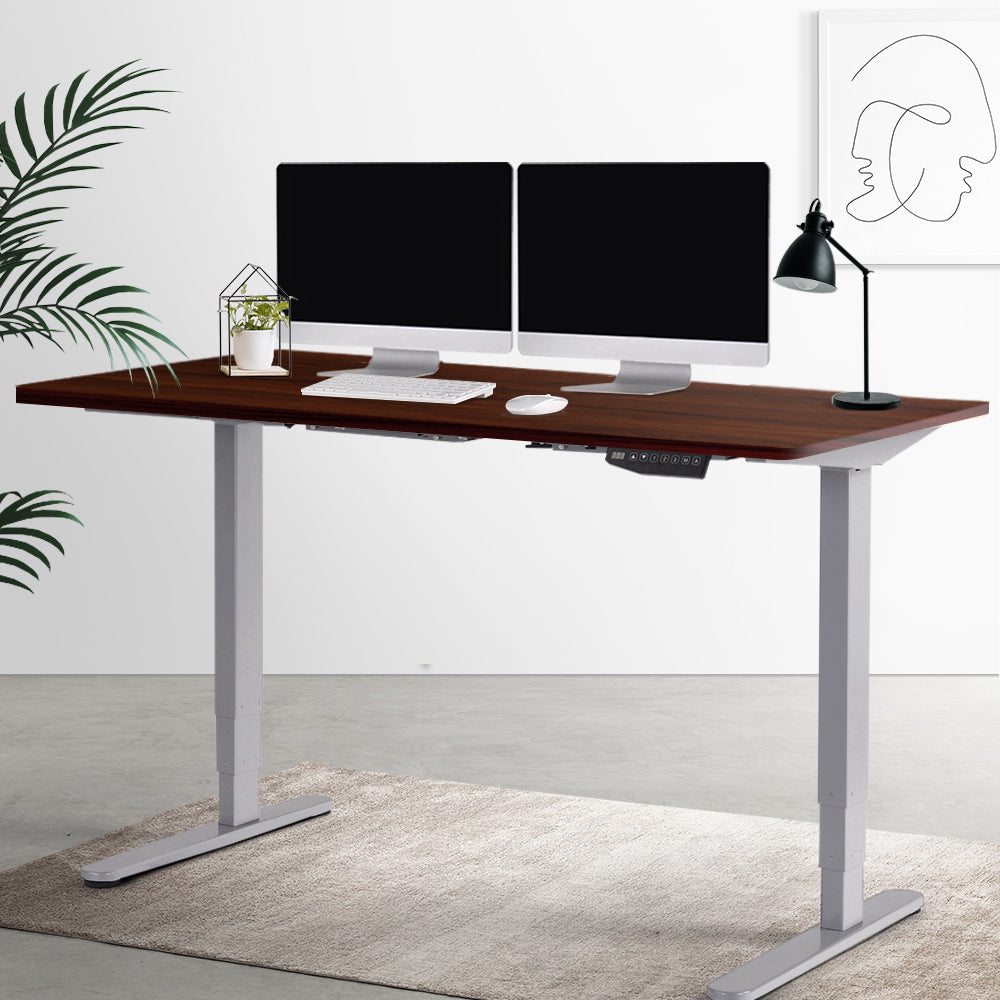 Artiss Height Adjustable Standing Desk Sit Stand Motorised Electric Roskos III Grey Walnut