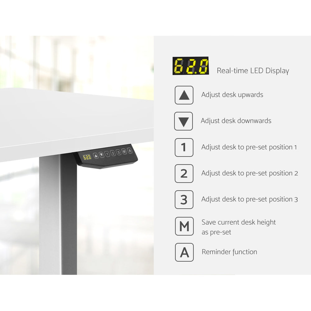 Electric Motorised Height Adjustable Standing Desk - Grey Frame with 160cm White Top