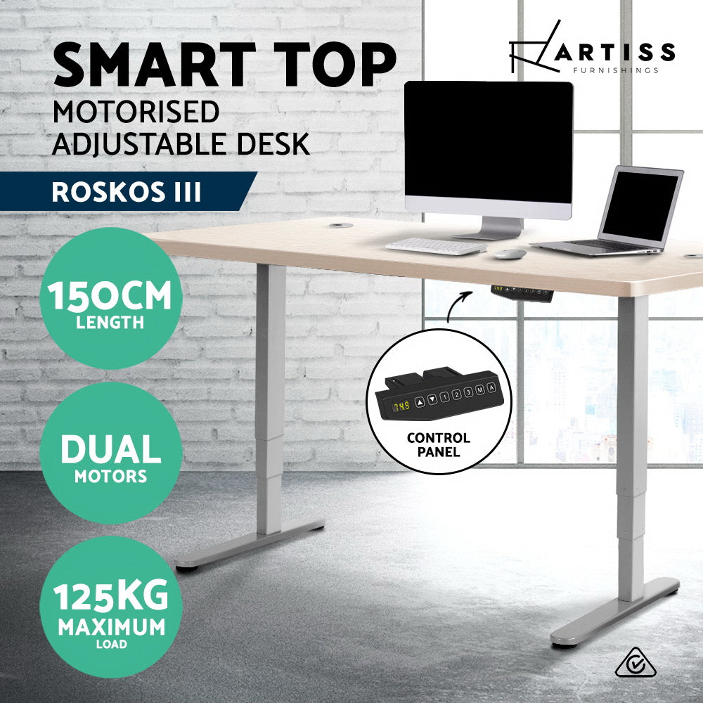 Artiss Height Adjustable Standing Desk Sit Stand Motorised Electric Roskos III Grey White Oak